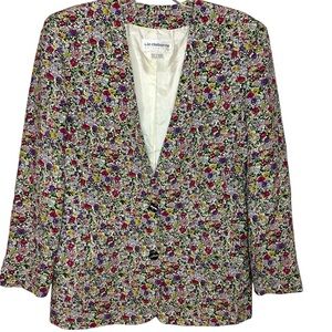 Liz Claiborne Vintage Floral Blazer Purple Yellow Print Women’s Size 10